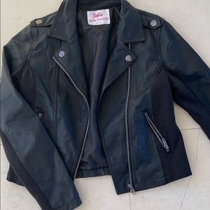 Leather jacket combo with material on the side